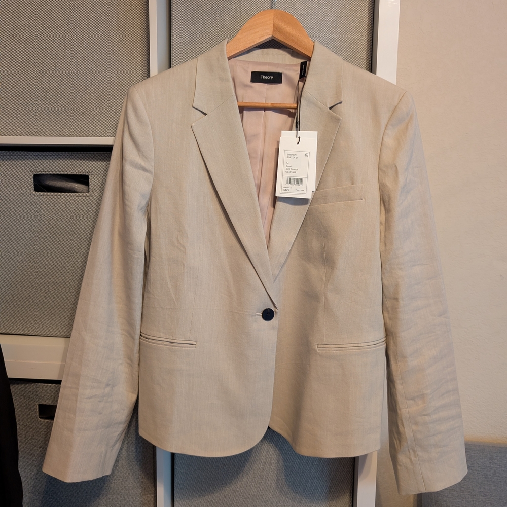 NWT Theory Sand Linen Blend One Button Blazer Size 14